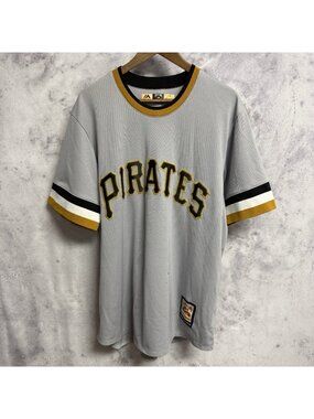 Majestic Roberto Clemente Pittsburgh Pirates Jersey Mens L Cooperstown MLB Gray